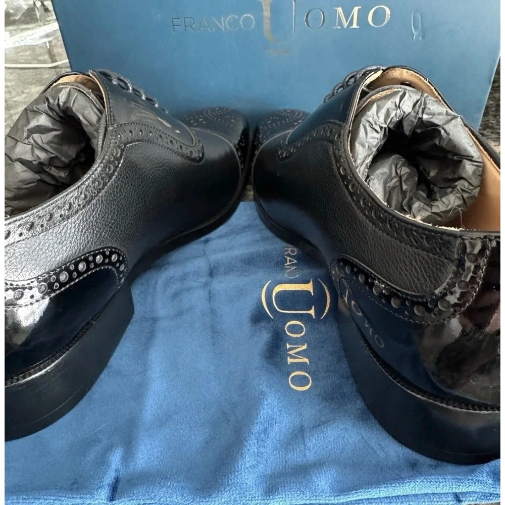 Franco Uomo Mens Ike Black Leather Brogue Oxford Dress Shoes PE388-B558 Size 8